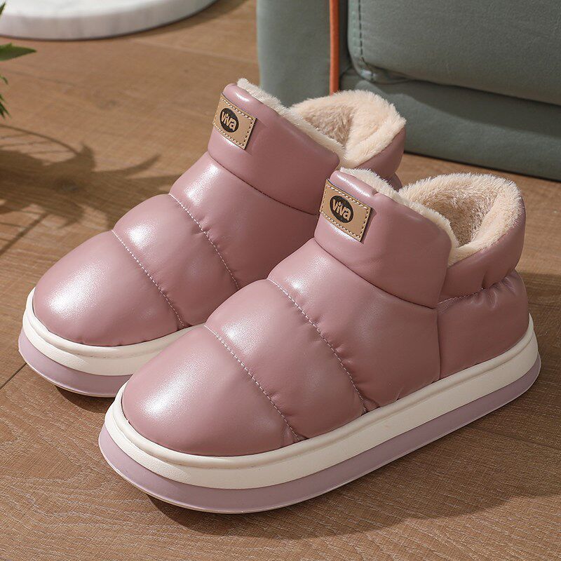 高帮棉拖鞋女冬季加厚加绒棉鞋男皮款防滑防水棉鞋家居鞋包跟外穿