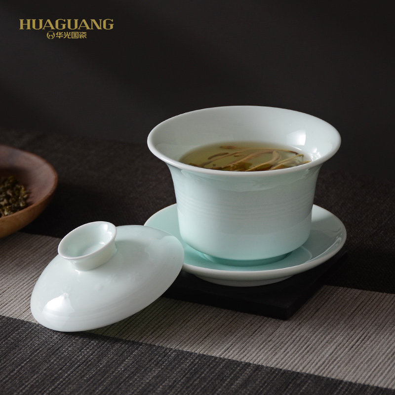 华光陶瓷泡茶碗三才茶盖碗茶杯功夫茶具加厚耐热皓雪茶盖碗礼盒装
