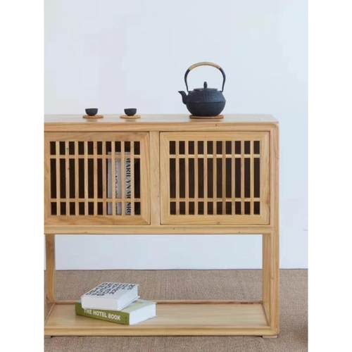 新中式茶柜边柜收纳储物柜餐边柜玄关柜老榆木实木酒柜客厅隔断柜