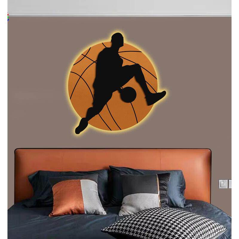 nba篮球男孩儿童房装饰画卧室床头发光led灯画客厅背景墙挂画玄关