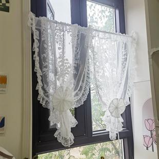 田园蕾丝花边半帘门帘遮挡小窗户魔术贴小窗帘短帘免打孔透光纱帘
