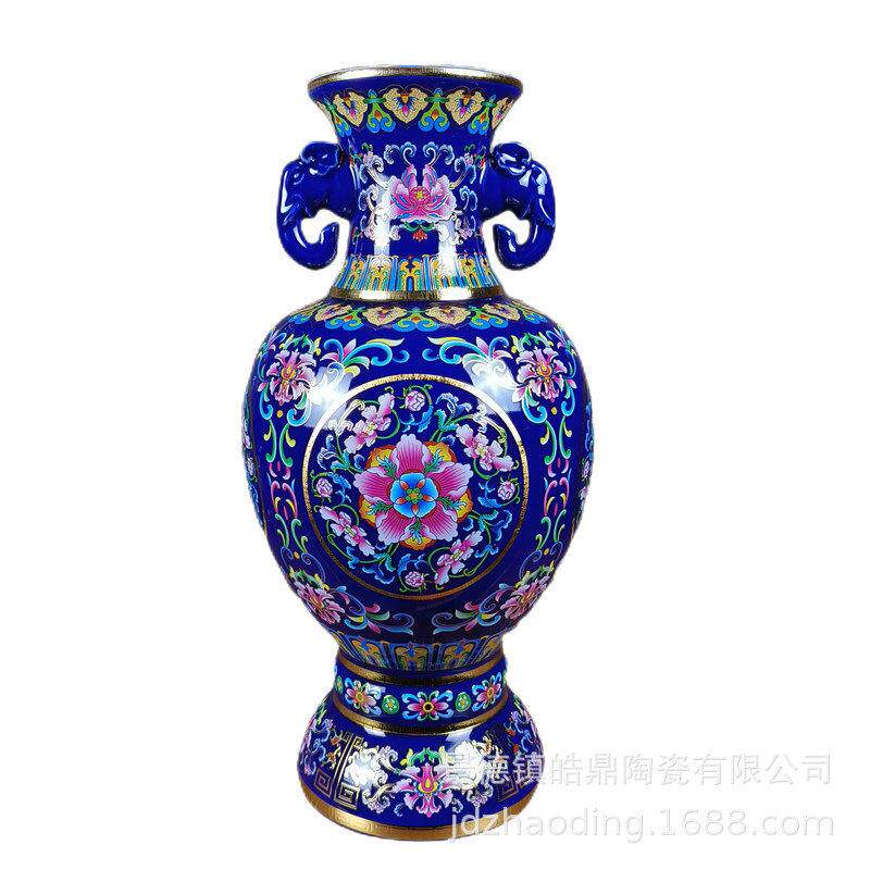 景德镇陶瓷花景泰蓝掐丝珐琅彩摆件工艺礼品客厅插花摆件手工制