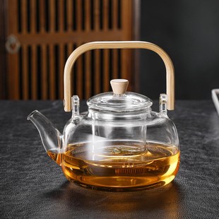 竹把透明玻璃提梁壶大容r量高硼玻璃泡茶壶家用可电陶炉加热煮茶