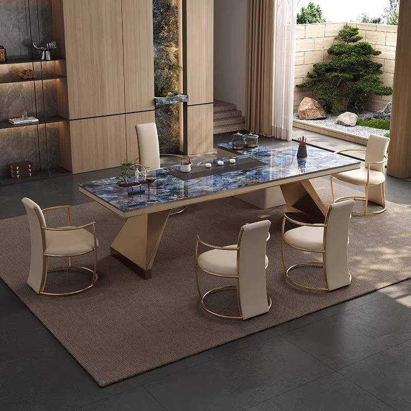 轻奢现代岩板茶桌椅组合办公室设计师高级感别墅简约奢石大板茶台