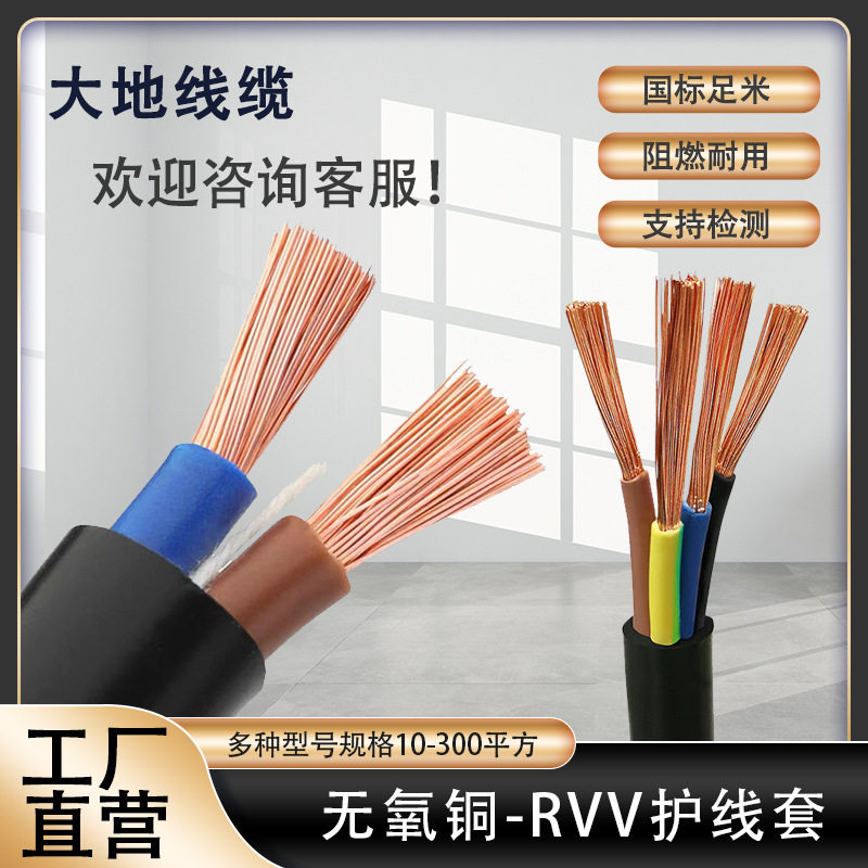 大地线缆标铜芯电缆线RVV电源线家装两芯多股护套RVV电线电缆批发
