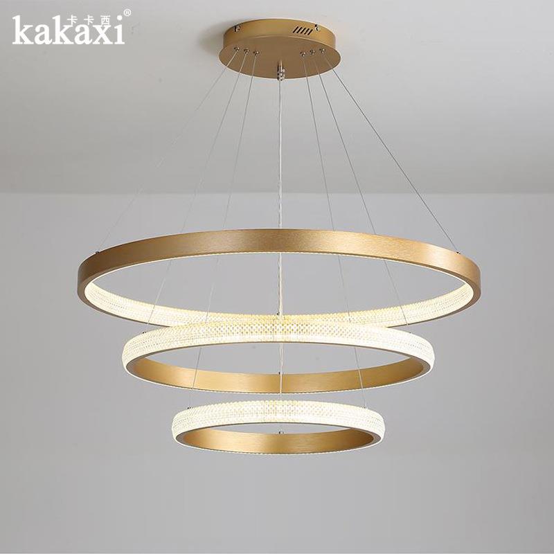 现代轻奢卧不过时室餐厅客厅内外发光圆环形吊灯北欧LED亚克力水