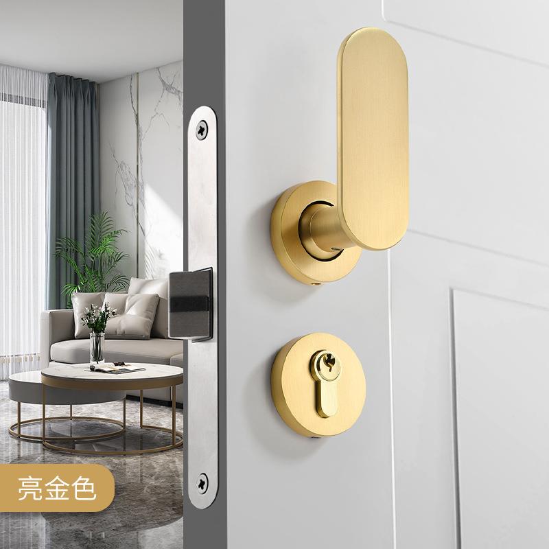 平推式卧室静音分体直推门锁家用室内房门锁卫生间前后推门把手锁