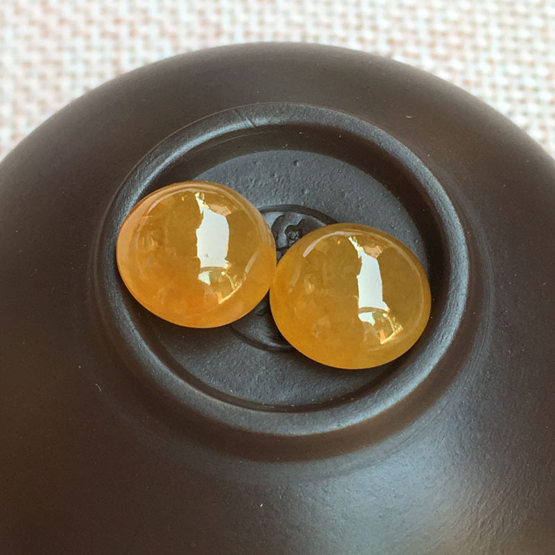 傅小姐翡翠冰黄翡蛋面挂坠冰透靓丽色泽饱满镶嵌
