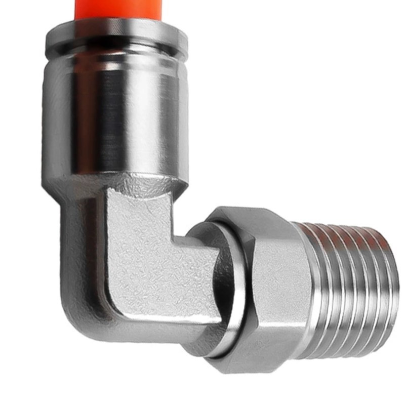 304不锈钢PL8-01螺纹旋转直角快插弯头接头插入R式气管胶管L型弯