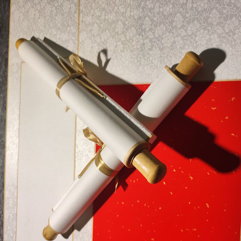 中式空白卷轴二尺三四尺斗方四尺三开免裱汉唐遗风高级宣纸挂轴