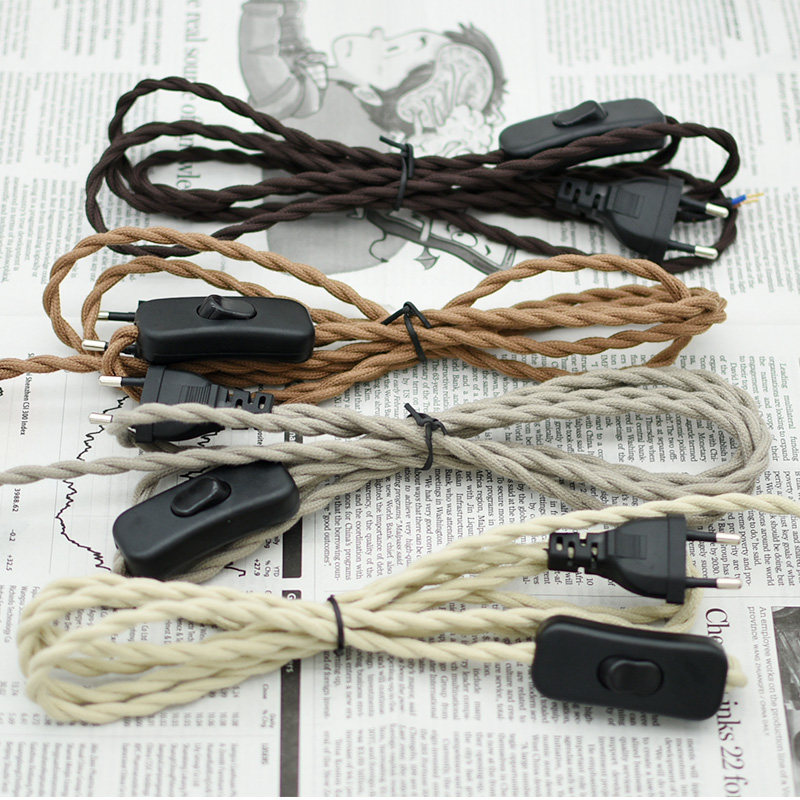 精选VDE圆头编织麻花台灯按钮开关线复古个性电源控制壁灯装饰线C