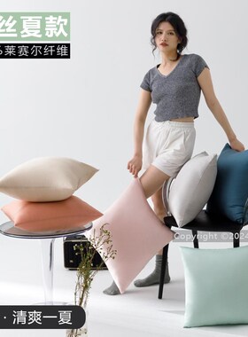 精选天丝抱枕套绿色夏天冰凉感冰丝方靠背套不含芯客厅沙发40x40