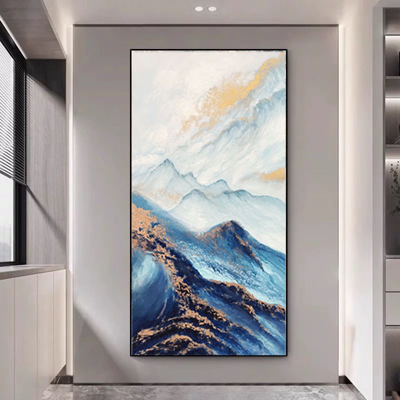 纯手绘油画山水客厅别墅复式楼挑空楼梯大尺寸挂画玄关抽象装饰画