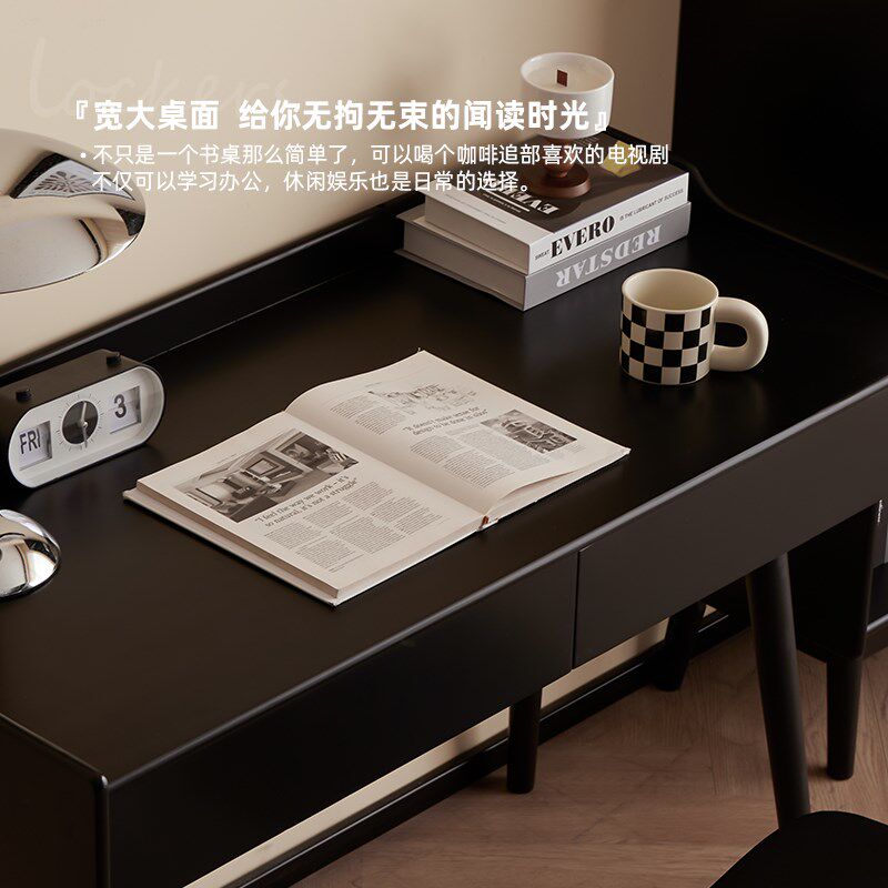 卡美轩 实木家用书桌学习桌现代简约电脑桌书法桌大办公桌子黑色