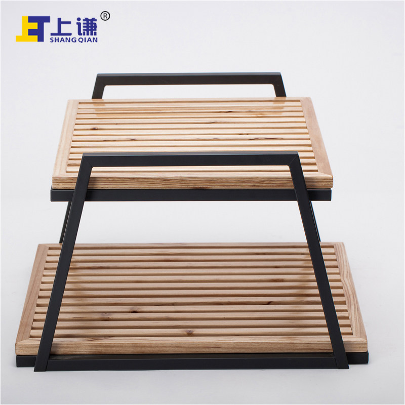 上谦两层杉木铁架糕点西饼蛋糕面包房烘焙展柜中岛柜陈列软装陈设