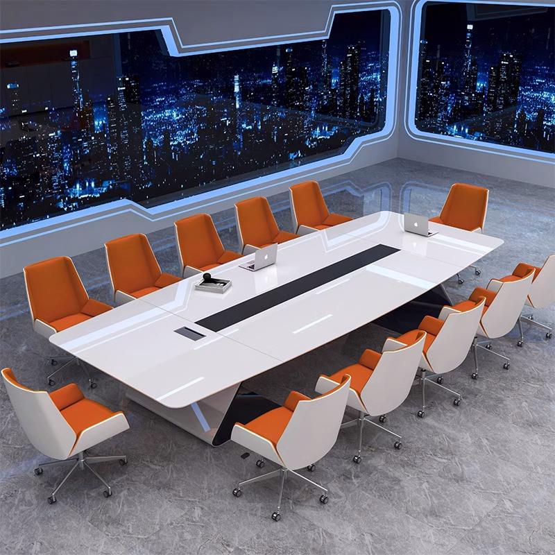 高端办公会议桌长桌简约现代会议室洽谈桌轻奢烤漆家具大型开会桌