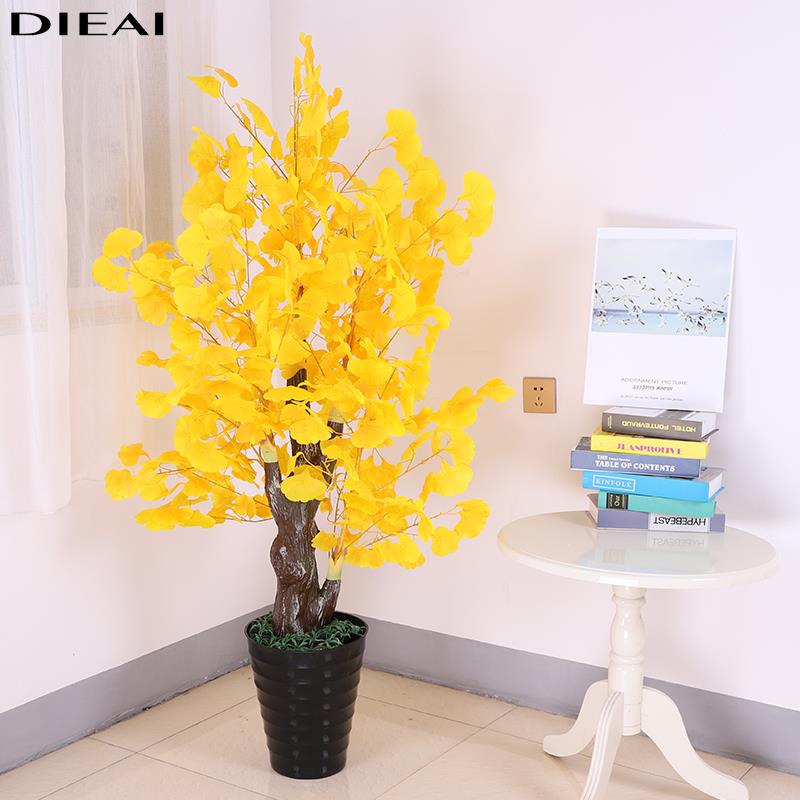 仿真植物黄银杏红枫树室内庭院大型落地盆栽景摆件假树黄叶造景树