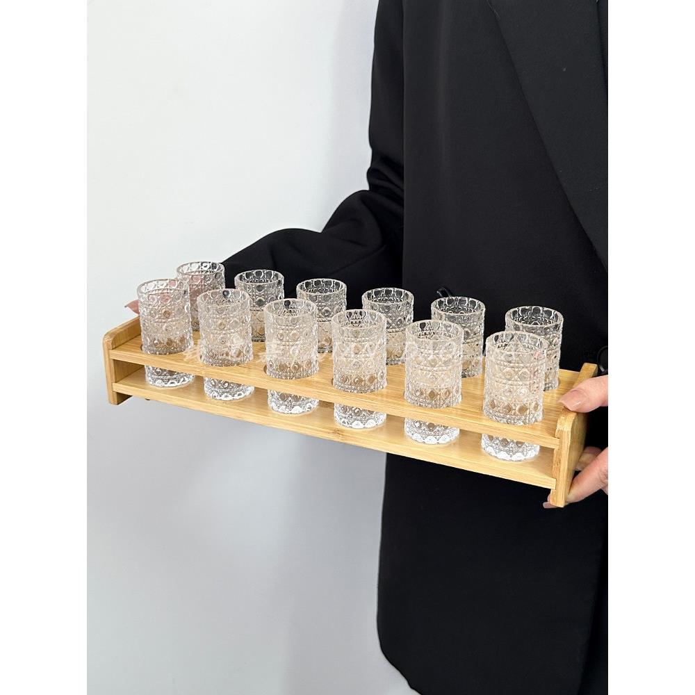 浮雕加厚宝石纹白酒杯架shot杯套装一口杯野格烈酒杯家用鸡尾酒杯