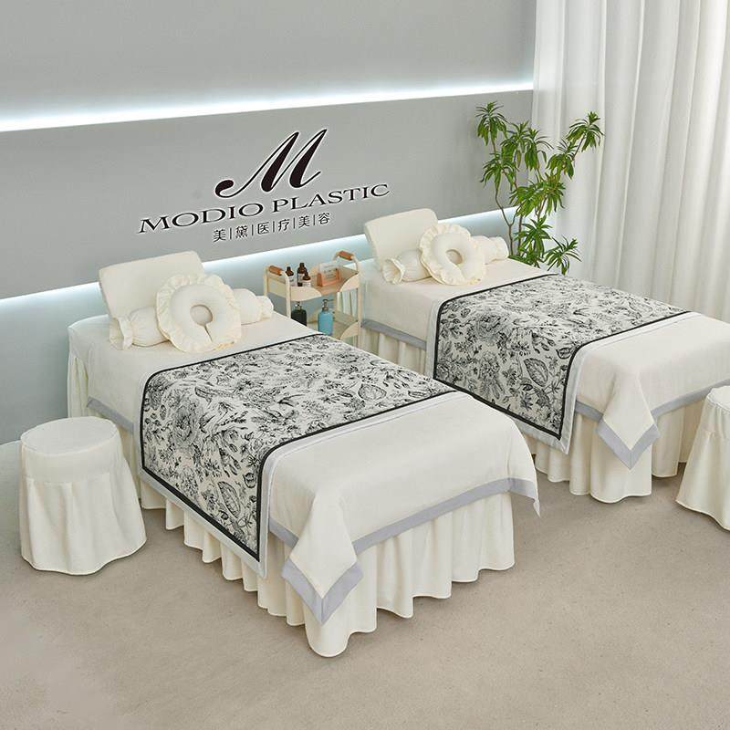 简约纯色欧式美容院床罩床单四件套全棉小清新理疗按摩床被罩包邮