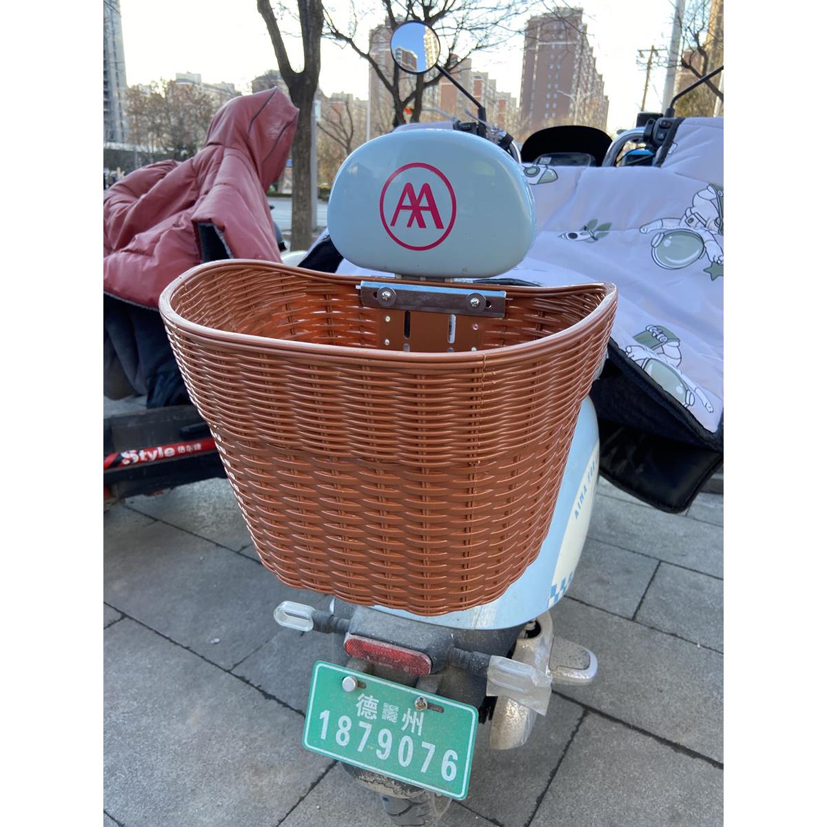 电动摩托车后尾篮筐电动车后置车筐框加大书包车篓菜篮子塑料挂篮