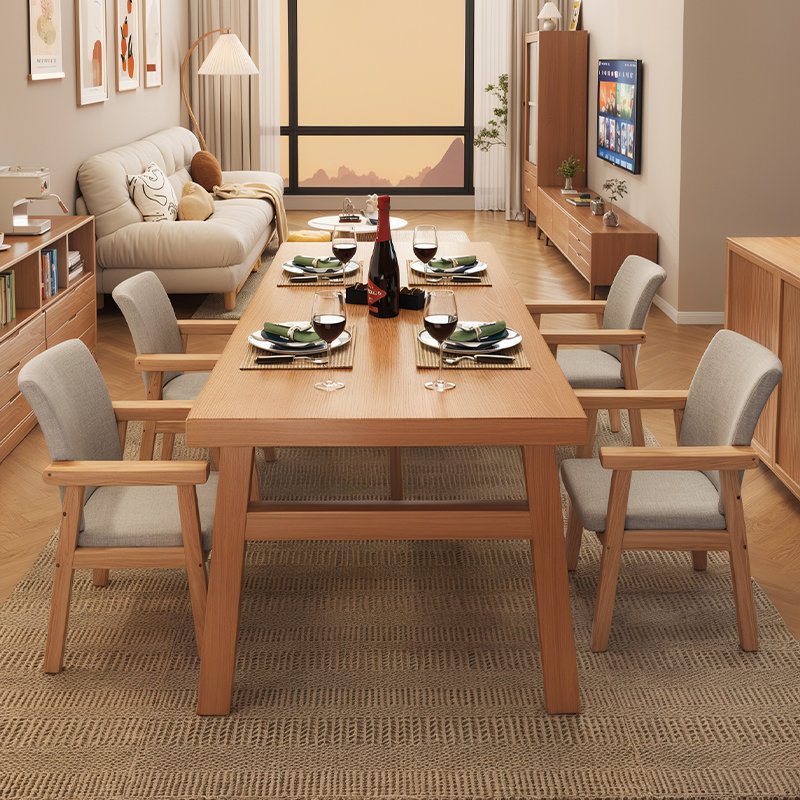 速发全客木餐桌家用小户型简约方厅饭桌商用餐桌椅组合长实形桌子