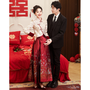 旗袍孕妇订婚礼服大码 敬酒服马024新套新娘中式 装 速发结婚2面裙款