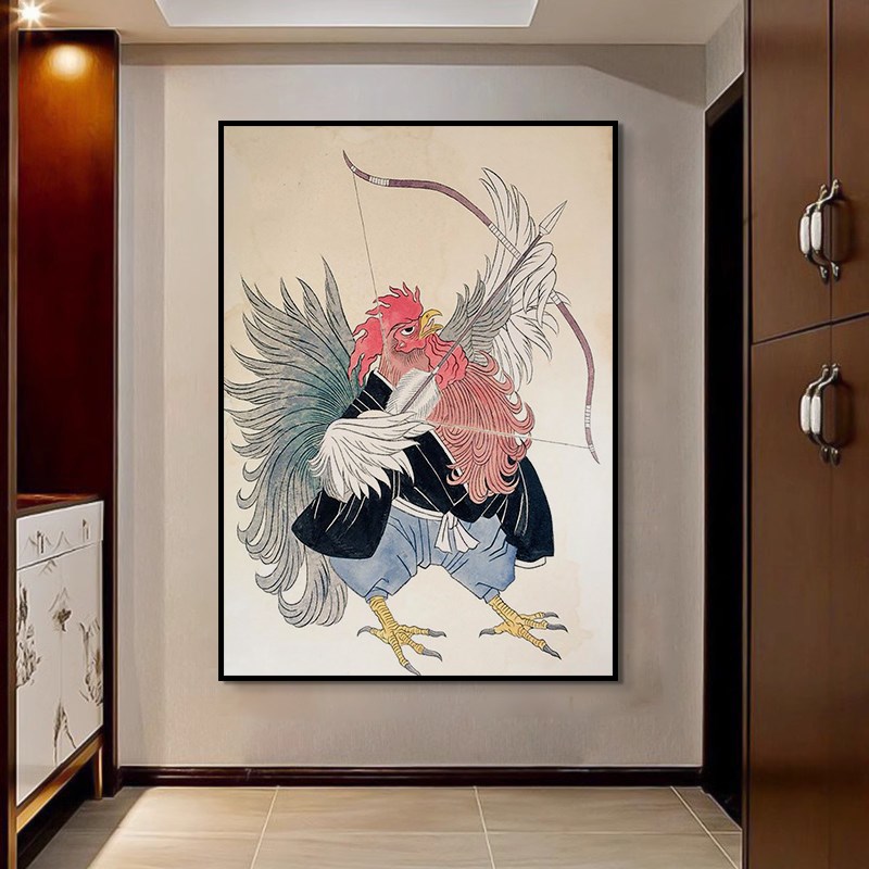 速发新中式大纯手绘油画客厅抽象动物装饰画入户玄关走廊过道挂画图片