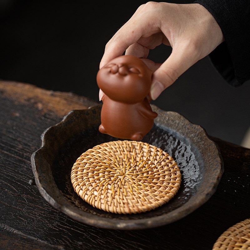 速发越南手工编织藤编杯垫茶垫紫砂壶垫隔热垫茶桌摆件装饰品底座
