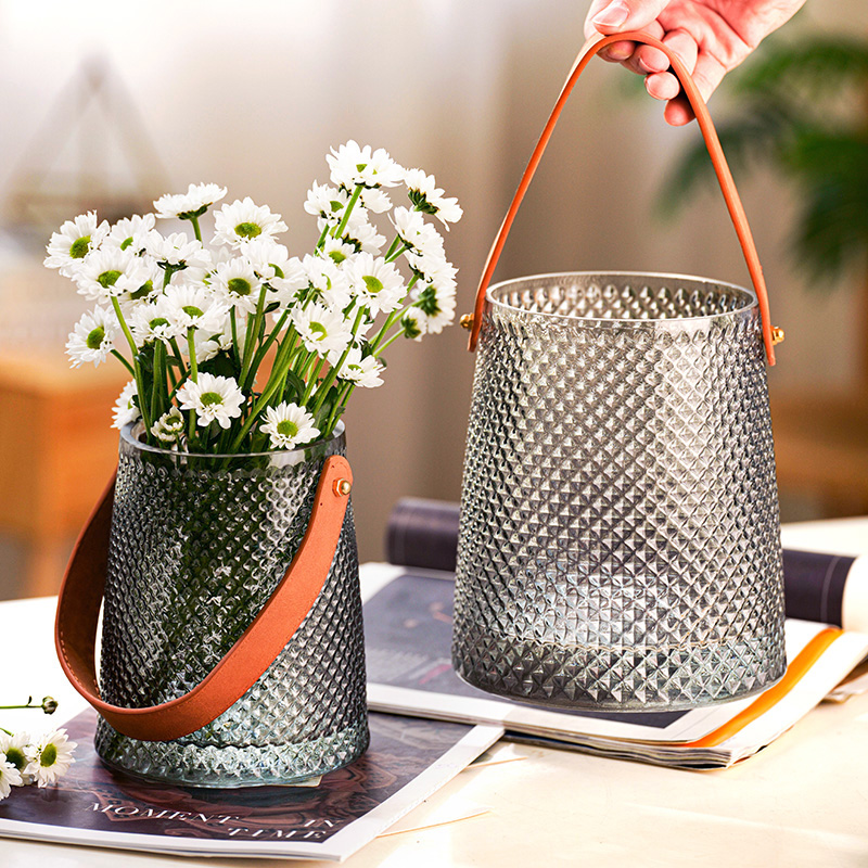 速发轻奢美式创意插革手提花瓶培皮花玫摆百合客厅餐桌装饰瑰饰