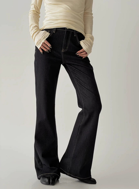 韩系黑牛微喇牛仔裤女春夏高腰显瘦垂感拖地喇叭裤通勤百搭长裤