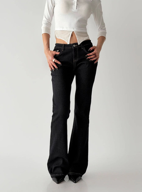 复古黑原色微喇牛仔裤女2026春夏高腰显瘦拖地喇叭裤辣妹修身长裤