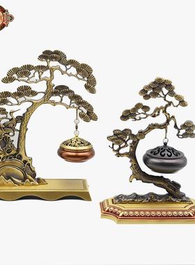 宏达 烤色铜吊炉 松鹤延年 迎客松香炉中式家居铜器摆件