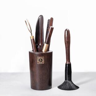 黑檀木六君子茶道配件茶桶笔筒功夫新款整块实木原木零配功夫茶勺