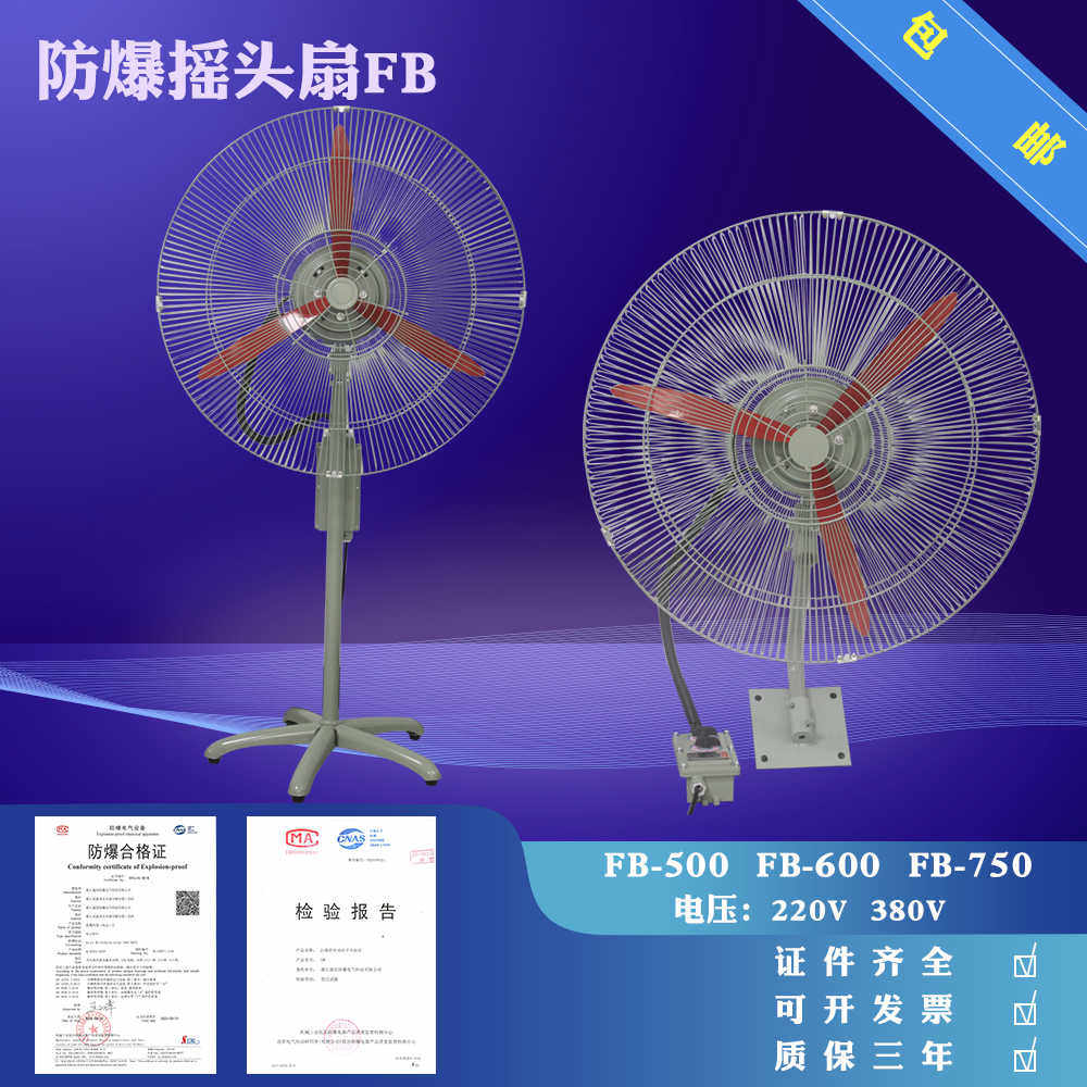 防爆工业风机防爆摇头扇/FB-500/750防爆电风扇/落地式/壁式带管