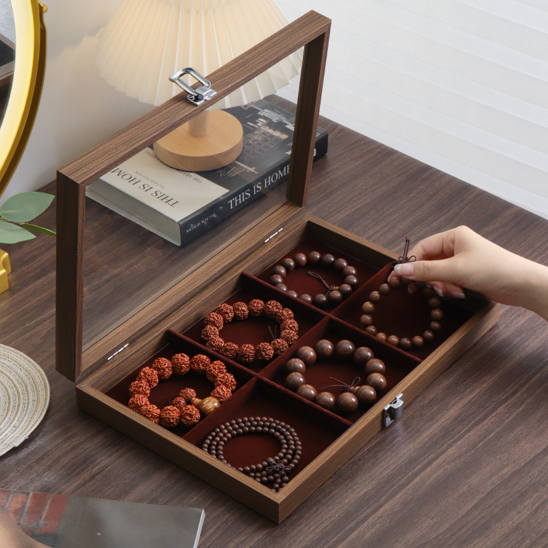 网红文玩手串收纳盒手镯首饰盒带盖防尘放手链吊坠玉镯珠宝饰箱