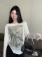 设计感印花圆领宽松防晒罩衫 薄款 上衣潮 面膜T恤女夏季 慵懒风长袖