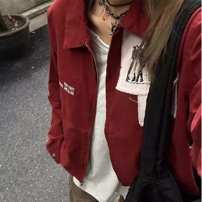 人像贴布翻领百搭初秋外套小众