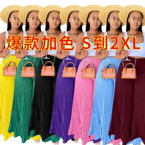 Women's Pocket Pleated Woven Wide Leg Pants Bohemian Casual