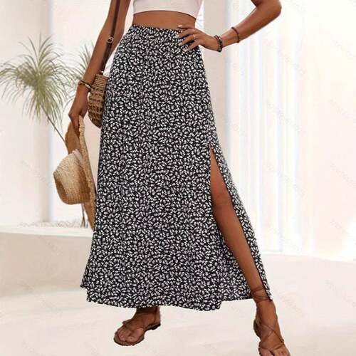 Women's Ditsy Floral Print Split Thigh A Line Skirt  Boho