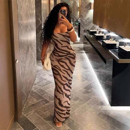 Women's Zebra Striped Print Cami Dress Chic Casual