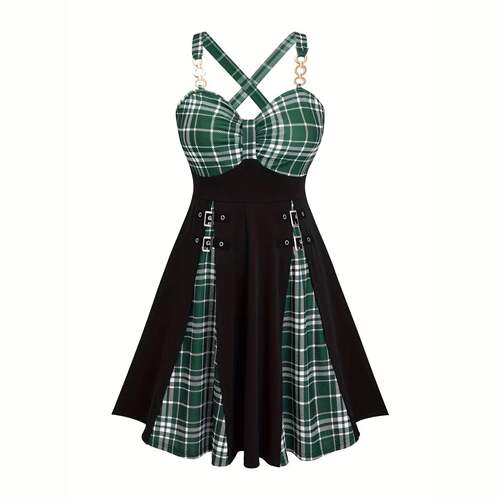 【 Plus Size 】 Plaid Print Tank Dress  Casual Sleeveless