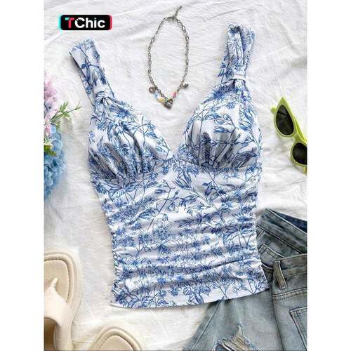 Women's Plants Print Tank Top Elegant Casual Floral