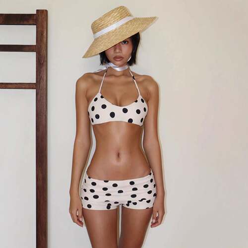Women's Polka Dot Halter Top & Shorts Set Sexy Backless
