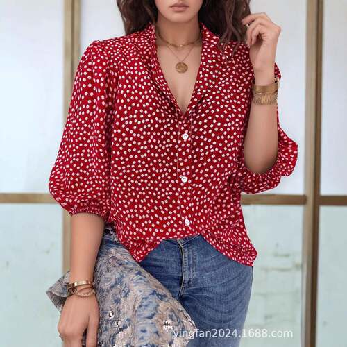 A women's fashionable versatile casual red floral Print