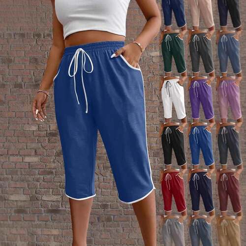Contrast Binding Capri Pants Basic Casual Comfy Trousers