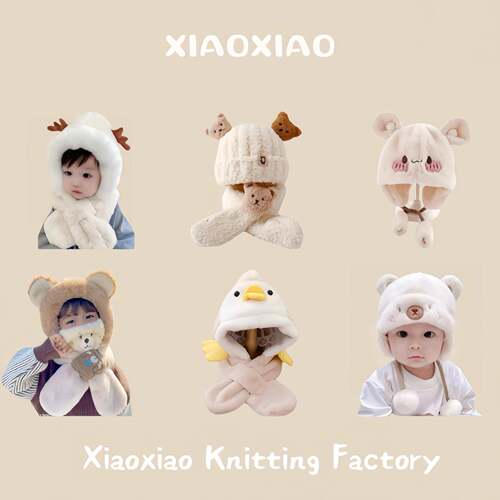 Winter Warm Pet Dog Set Soft Plush Hat with Bear Scarf