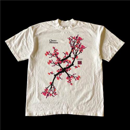 Cherry Blossom Floral Print Round Neck Short Sleeve Fitted