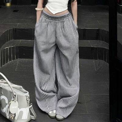 Women's Loose Fit Striped Elastic Waist Pants Casual
