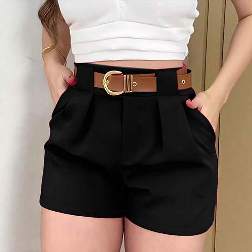 Women's High-Waisted Pleated Suit Shorts  Loose Fit A-Line