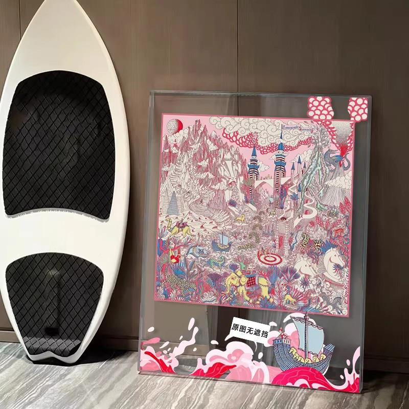 梦幻粉色奇挂幻城堡丝装巾饰画轻奢高级客感厅壁画卧室儿H0321162